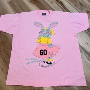Vintage 1987 Tee Shirt Still Cool Hop Bunny Rockabilly Pink Single Stitch XL EUC